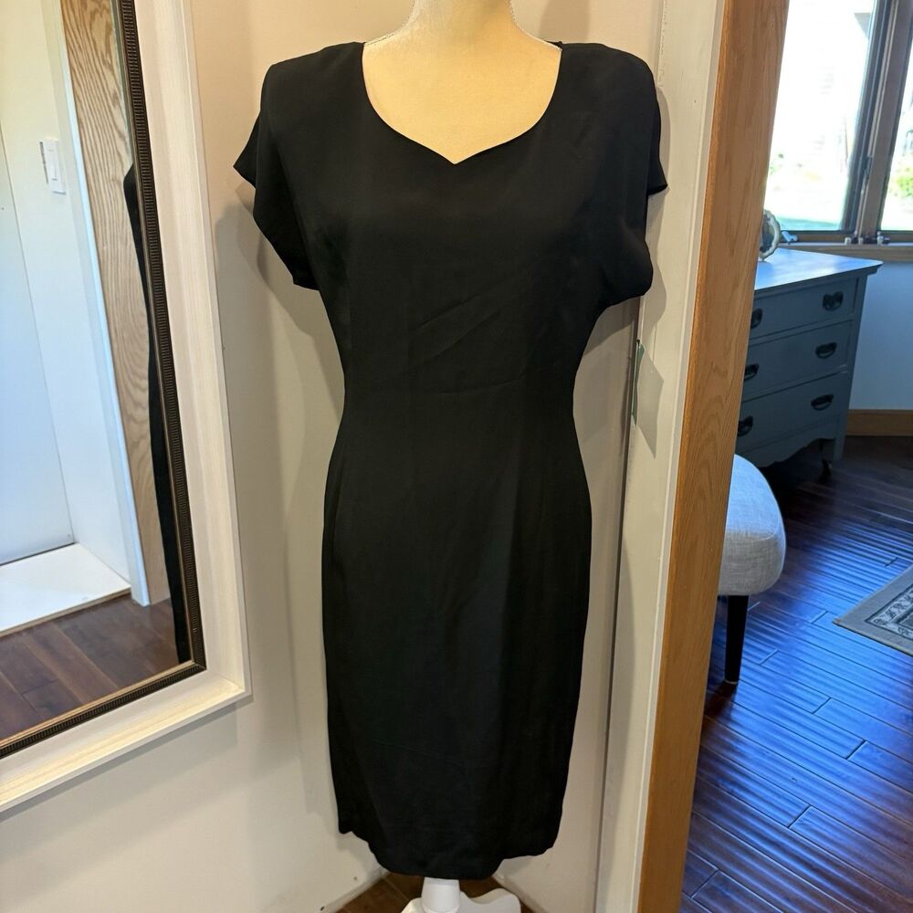 NWT Vtg Liz Claiborne Black Dress Sweetheart Neck Sz 12 Petite